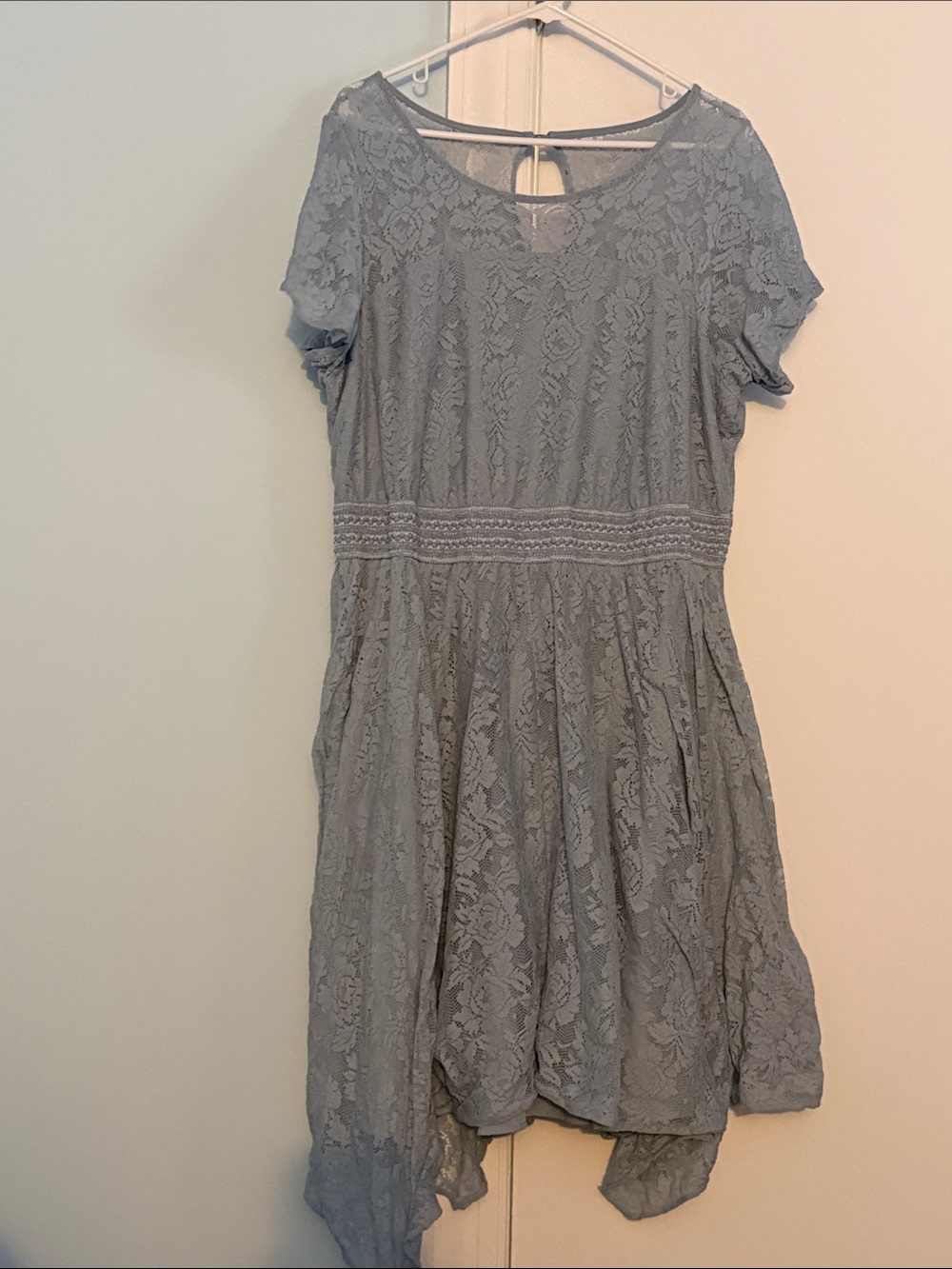 Lace Short Sleeve Fit & Flare Dress in Light Blue